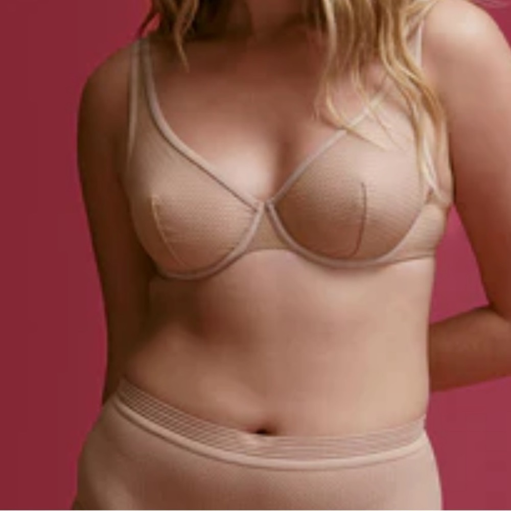 Thirdlove Taupe Unlined Modern Mesh Scoop Bra Women's Size 38D